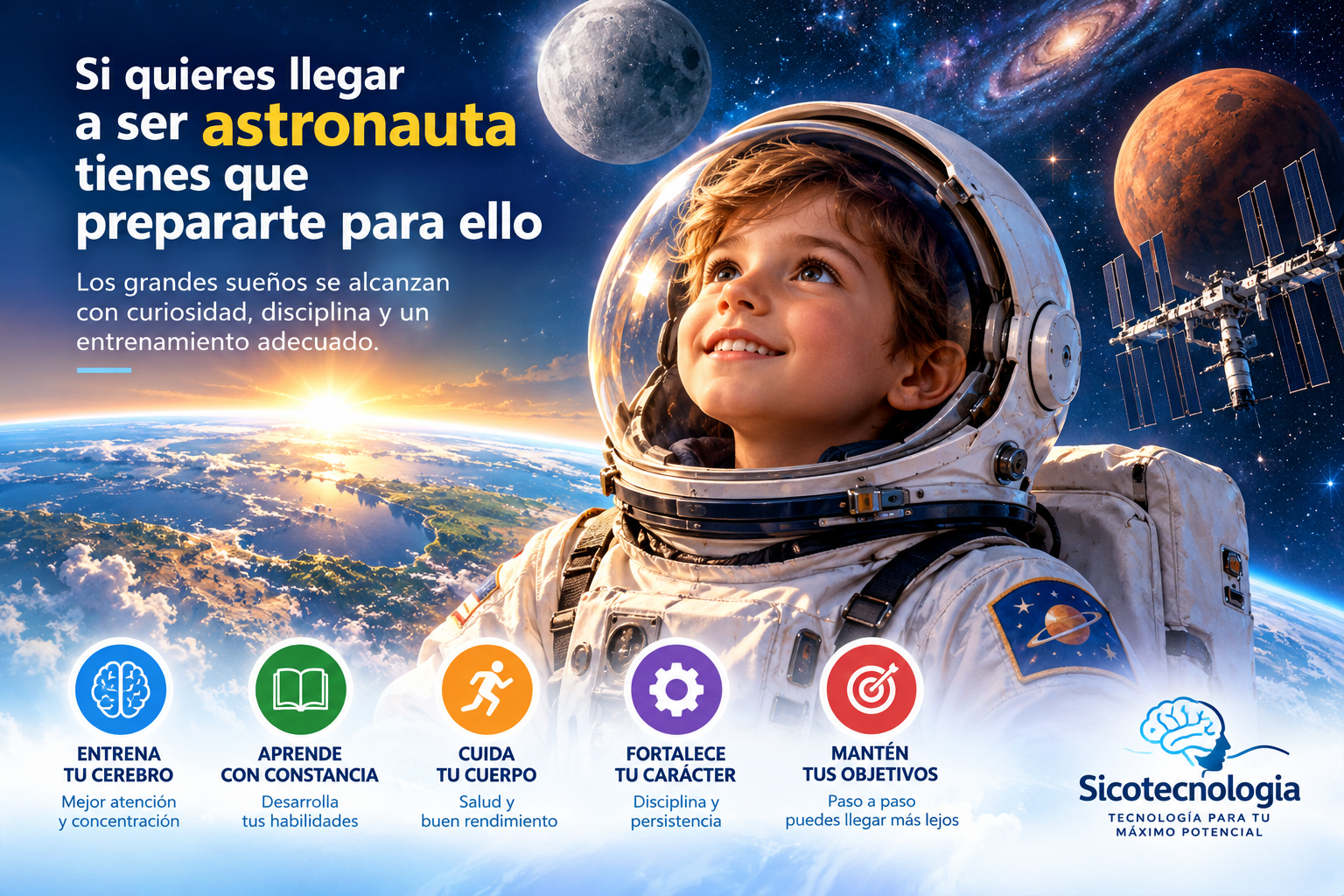 Niño astronauta como símbolo del desarrollo del potencial
